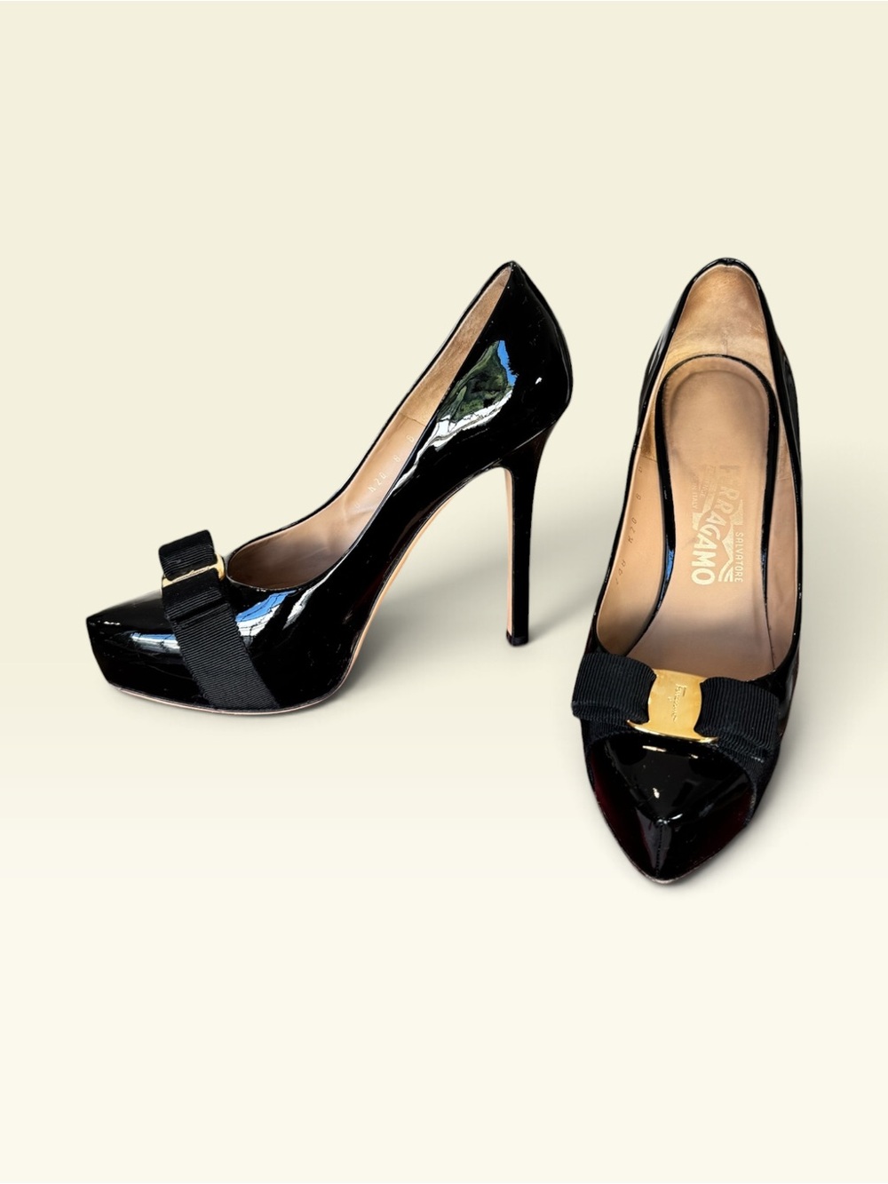 Salvatore Ferragamo Trilly Patent Leather Platform Pumps- size 8 - Picture 8 of 10
